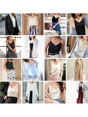 2026 Spaghetti Strap Top Women Halter V Neck Basic White Cami Sleeveless Satin Silk Tank Tops Women'S Summer Camisole