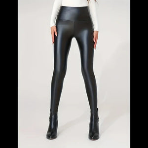 High-Waist Faux Leather Pants Yoga Casual Trousers High Elasticity Four-Season Wearable Long Pants Base Layer Pants