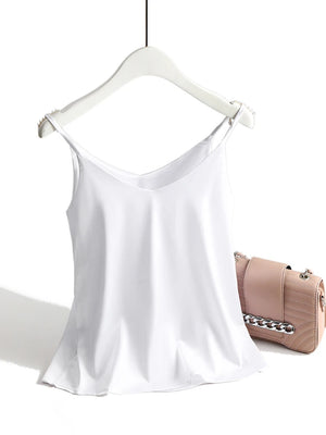 2026 Spaghetti Strap Top Women Halter V Neck Basic White Cami Sleeveless Satin Silk Tank Tops Women'S Summer Camisole