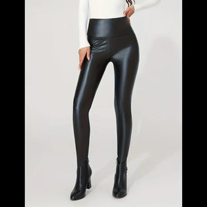 High-Waist Faux Leather Pants Yoga Casual Trousers High Elasticity Four-Season Wearable Long Pants Base Layer Pants
